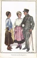 1917 Szabadságon. osztrák-magyar sérült katona / WWI K.u.K. military art postcard s: Géza Lippay