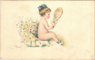 1918 Kislány tükörrel / Little girl with mirror. WSSB No. 5450. s: E. Frank