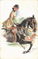 1918 Olasz művészlap / Italian art postcard, horse-riding lady. Erkal No. 320/4. s: Usabal (EK)