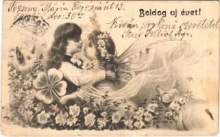1913 Boldog új évet! / New Year, children, pigs, clover. Heliogravur Serie II. (fl)