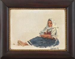 Zilzer Antal (1860-1921): Menyecske. Olaj, karton, jelzett, fa keretben, 20,5×28 cm