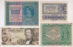 Ausztria 1922. 10K + 100K + 1000K + 1967. 20Sch T:III Austria 1922. 10 Corona + 100 Corona + 1000 corona + 1967. 20 Schilling C:F