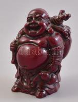 Nevető Buddha batyuval, műgyanta figura, kisebb repedéssel, m: 9 cm