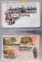 68 db RÉGI német litho képeslap albumban, vegyes minőségben / 68 pre-1945 German litho postcards in album, mixed quality