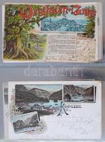 68 db RÉGI német litho képeslap albumban, vegyes minőségben / 68 pre-1945 German litho postcards in ...