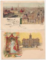 2 db RÉGI hosszúcímzéses litho képeslap: Párizs, Amszterdam / 2 pre-1900 litho postcards: Paris, Amsterdam