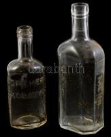 Meinl és Dreher üvegpalack, kopásnyomokkal, 3 és 5 dl, m: 18,5 és 22 cm