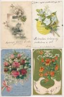 16 db RÉGI hosszúcímzéses virágos üdvözlő motívum képeslap vegyes minőségben / 16 pre-1900 floral greeting motive postcards