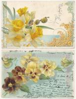 16 db RÉGI hosszúcímzéses virágos üdvözlő motívum képeslap vegyes minőségben / 16 pre-1900 floral gr...