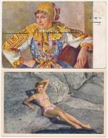21 db RÉGI hölgy motívum képeslap vegyes minőségben / 21 pre-1945 lady motive postcards