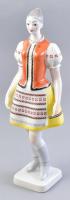 Hollóházi porcelán népviseletbe öltözött lány, kézzel festett, jelzett, szoknya alján kis mázhibákkal. m: 30 cm