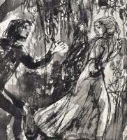 Jelzés nélkül, feltehetően a XX: sz. közepén működött magyar képzőművész alkotása: Találkozás. Lavír...