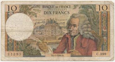 Franciaország 1968. 10Fr T:III tűlyuk France 1968. 10 Francs C:F needle hole Krause P#147