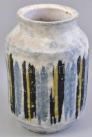 Iparművészeti Vállalat Gorka Lívia csíkos váza, mázas kerámia, kézzel festett, jelzett, hibátlan. m:18 cm