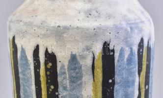 Iparművészeti Vállalat Gorka Lívia csíkos váza, mázas kerámia, kézzel festett, jelzett, hibátlan. m:...