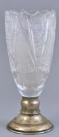 Ezüst (Ag) talpú kristály váza. Jelzett, hibátlan. 21 cm