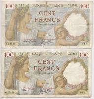 Franciaország 1941. 100Fr (2x) T:III,III- beszakadások France 1941. 100 Francs (2x) C:F,VG tears Krause P#94