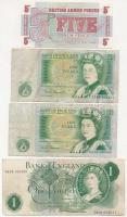 Nagy-Britannia 1966-1970. 1Ł + 1972. 5p 6. sorozat + 1981-1984. 1Ł (2x) T:III  United Kingdom 1966-1970. 1 Pound + 1972. 5 Pence 6th series + 1981-1984. 1 Pound (2x) C:F