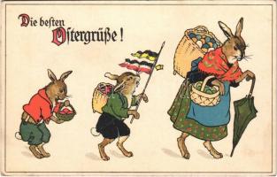 1916 Die besten Ostergrüße! / WWI German and Austro-Hungarian K.u.K. military propaganda with Easter greetings, rabbits and eggs, flags. ERIKA Nr. 5406. + K.u.K. Platzkommando des 57. Infanterietruppendivisions-Kommandos (EK)