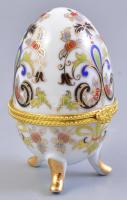 Porcelán tojás jelzés nélkül, kinyitható ékszer tartó. Kézzel festett, jelzett, hibátlan 8 cm