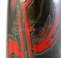 Erdélyi jelzéssel. Kakasos kerámia padlóváza. Mázas kerámia, kézzel festett, jelzett, hibátlan .41 c...