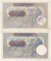 Szerbia / Német megszállás 1941. 100D (2x, egyik hamis Strafgericht Breslau 183/4 bélyegzővel ellátva) T:III Serbia / German Occupation 1941. 100 Dinara (2x, one with fake Strafgericht Breslau 183/4 handstamp) C:F Krause P#23