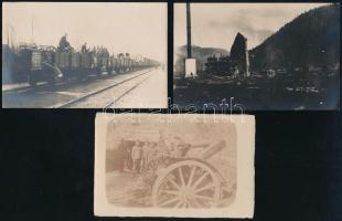 cca 1915-1917 Úz völgye, fűrésztelep romja, katonai vonat, menedékház, stb., 5 db fotó, 9×12 és 9×14 cm