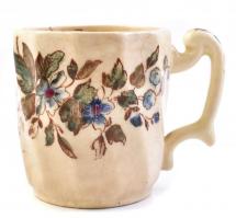 Fischer virágmintás fajansz mokkás csésze, 2 db + 2 db csészealj, levonóképes, jelzett, kopásnyomokk...