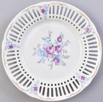 Bavaria Schumann Arzberg áttört szélű, virágmintás porcelán tányér, matricás, jelzett, hibátlan, d: 19,5 cm