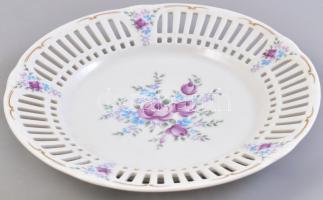 Bavaria Schumann Arzberg áttört szélű, virágmintás porcelán tányér, matricás, jelzett, hibátlan, d: ...