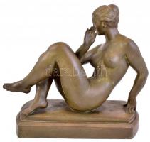 Pátzay Pál (1896-1979): Ülő női akt. Mázas terrakotta, jelzett, hibátlan, h:24 cm, m:21 cm,