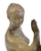 Pátzay Pál (1896-1979): Ülő női akt. Mázas terrakotta, jelzett, hibátlan, h:24 cm, m:21 cm,