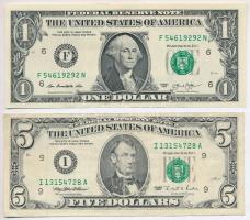 Amerikai Egyesült Államok 2009-2017. 1$ (4xklf) +1995. 5$ T:III
USA 2009-2017. 1 Dollar (4xklf) + 1...