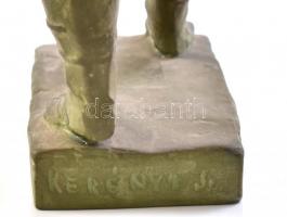 Kerényi Jenő (1908-1975): Sétáló úrasszony festett terrakotta szobor jelzett, sérült, ragasztott m: ...