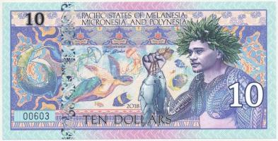 Melanézia, Mikronézia és Polinézia 2018. 10$ fantáziabankjegy C:UNC Pacific States of Melanesia, Micronesia and Polynesia 2018. 10 Dollars fantasy banknote C:UNC
