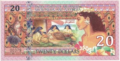 Melanézia, Mikronézia és Polinézia 2018. 20$ fantáziabankjegy C:UNC Pacific States of Melanesia, Micronesia and Polynesia 2018. 20 Dollars fantasy banknote C:UNC