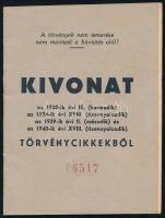 1940 A vezérkari főnökség 2. osztálya által kiadott füzet, 4 törvénycikk kivonatával, kémkedés és szabotázs témakörben, 16 p