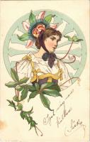 1900 Art Nouveau lady, litho (fl)