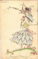 1940 Herzlichen Ostergrusse! / Easter greeting art postcard, lady with bunny. M. Munk Wien Nr. 1132. s: Mela Koehler (r)