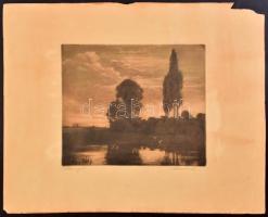 Paulovits Pál (1892-1975): Alkonyat. Színezett rézkarc, papír, jelzett, lap széle sérült, kissé szak...