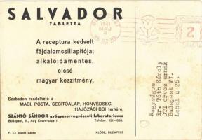 1941 Salvador fájdalomcsillapító tabletta reklámja. Szántó Sándor gyógyszervegyészeti laboratóriuma ...