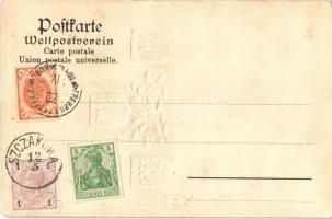 1902 Német-osztrák-orosz határ. Szecessziós, dombornyomott litho címerekkel és az uralkodók képeivel...