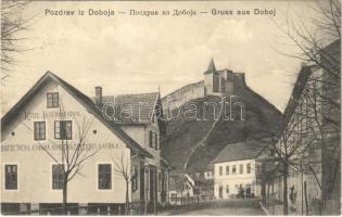 1914 Doboj, Hotel International, inn and café, fortress, castle + K.U.K. MILIT. POST DOBOJ (Rb)