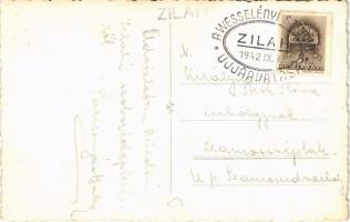 Zilah, Zalau; mozaiklap / multi-view postcard. Foto Elite + "1942 A Wesselényi szobor újjáavatá...