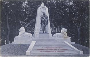 1909 Karánsebes, Caransebes; Ferenc József szobor, címer / Das Königsdenkmal / Monumentul Maiestatii Sale / Franz Joseph I of Austria monument, statue, coat of arms (EK)