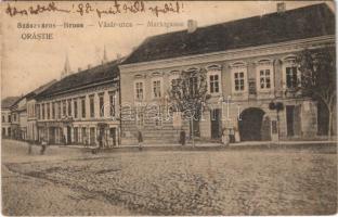 1926 Szászváros, Broos, Orastie; Vásár utca. Szászvárosi könyvnyomda kiadása / Marktgasse / street view (fa)