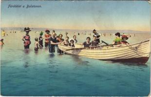 1912 Balaton, Fürdőélet a Balatonon, fürdőzők, csónak (EK)