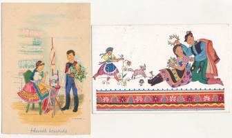 8 db RÉGI népviseletes motívum képeslap / 8 pre-1945 folklore motive postcards