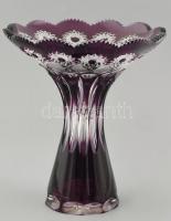 Kristály váza kétrétegű lila-fehér geometrikus díszítéssel. Hibátlan m:20 cm, d: 18cm