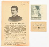 Kaszap István (1916-1935) jezsuita novícius szerzetesi ruhaereklyéje, egy róla szóló prospektus, és 1 db emlékbélyeg, összesen 3 db.